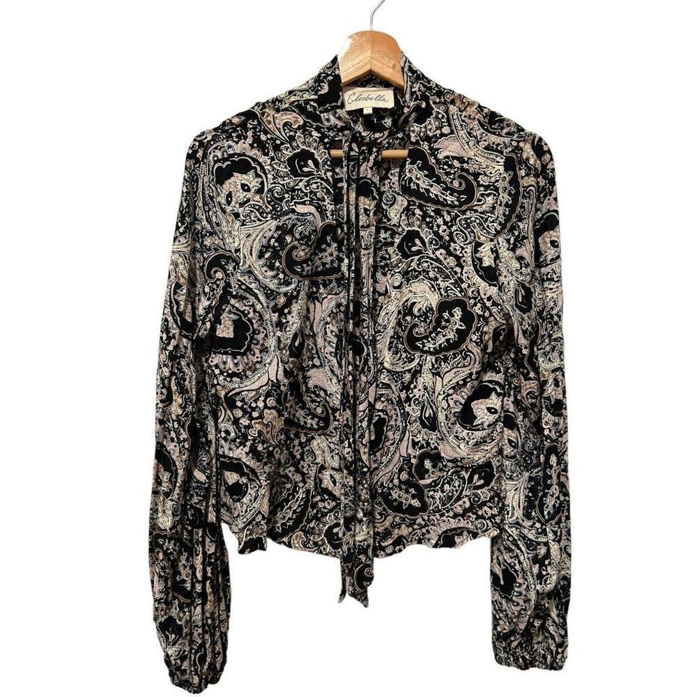Anthropologie Cleobella Black Floral Paisley Boho Peasant Oversized Top LARGE